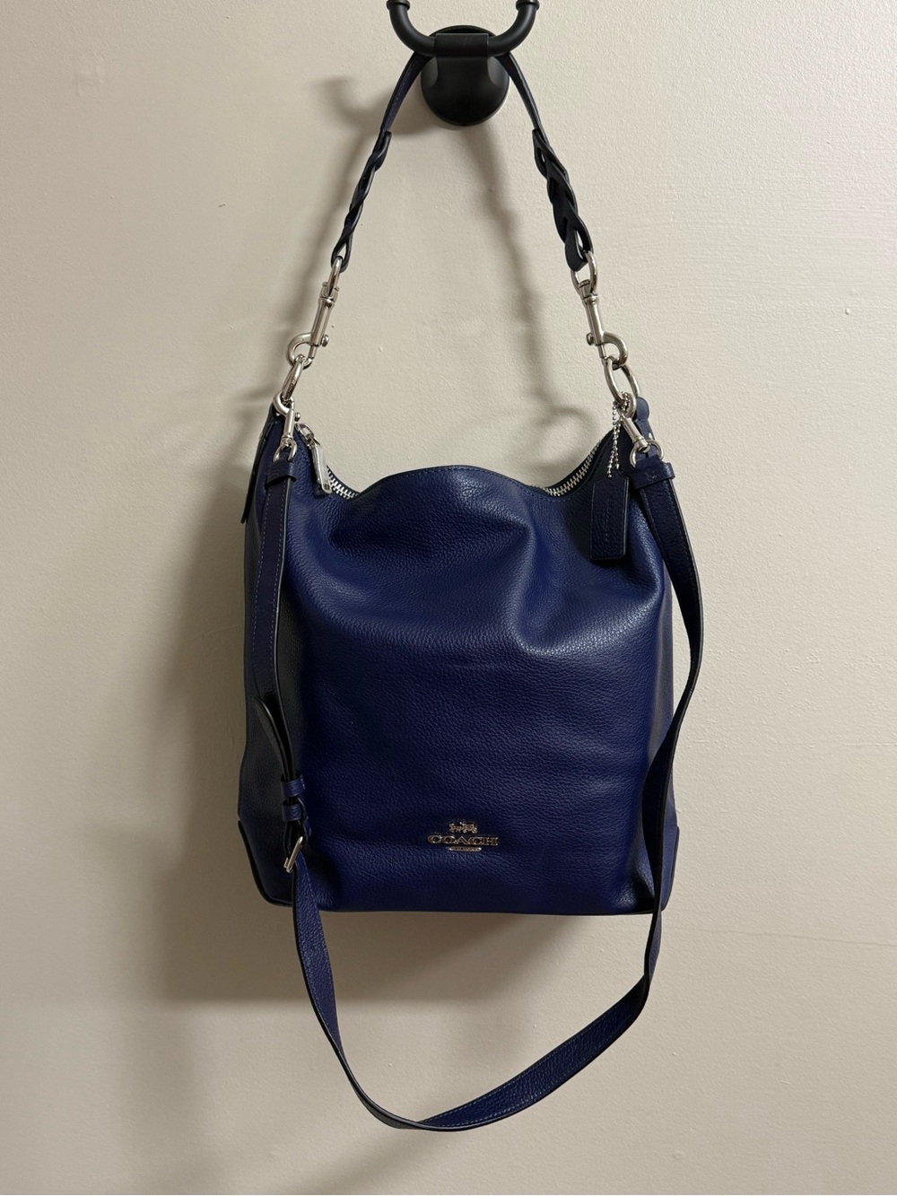 Coach Navy Pebbled Leather Shoulder Hobo